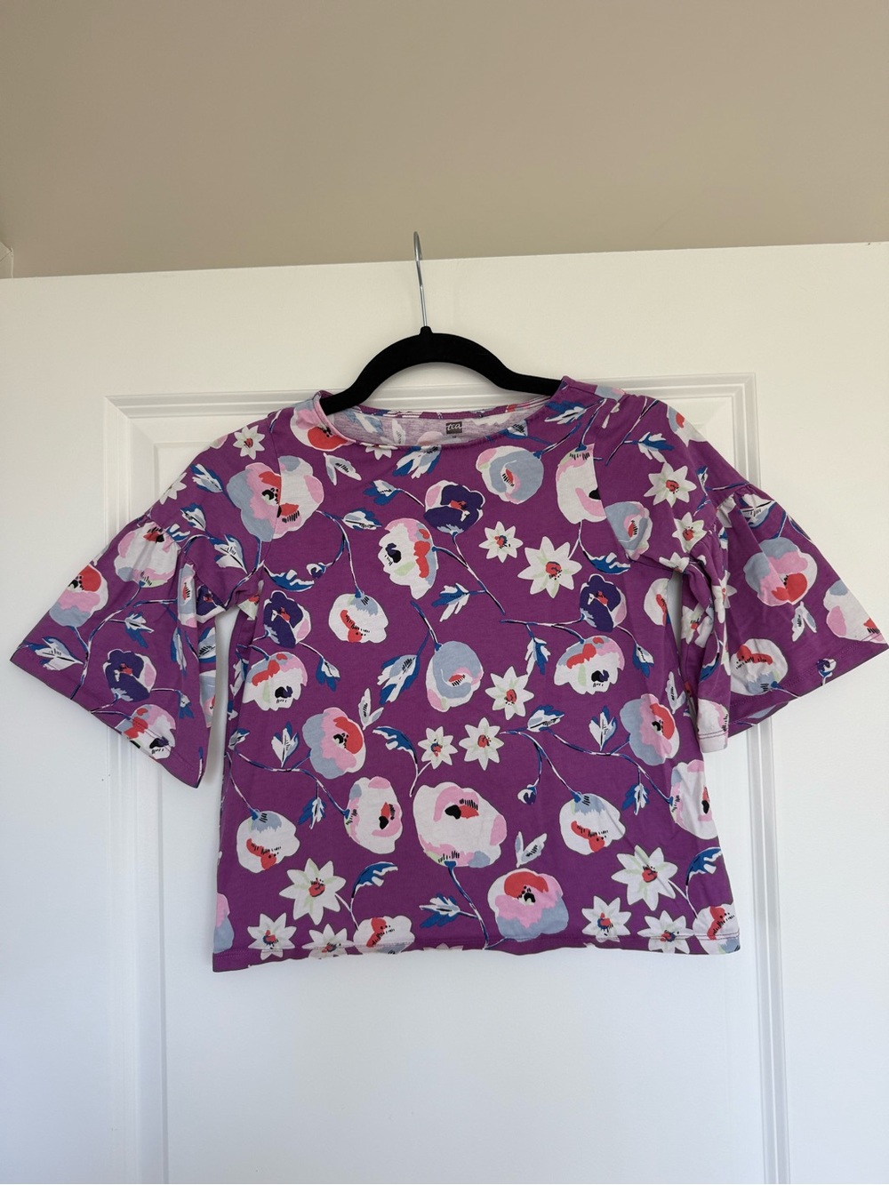 Tea Collection 100% Cotton Floral Print Shirt with Ruffle Sleeves size 12